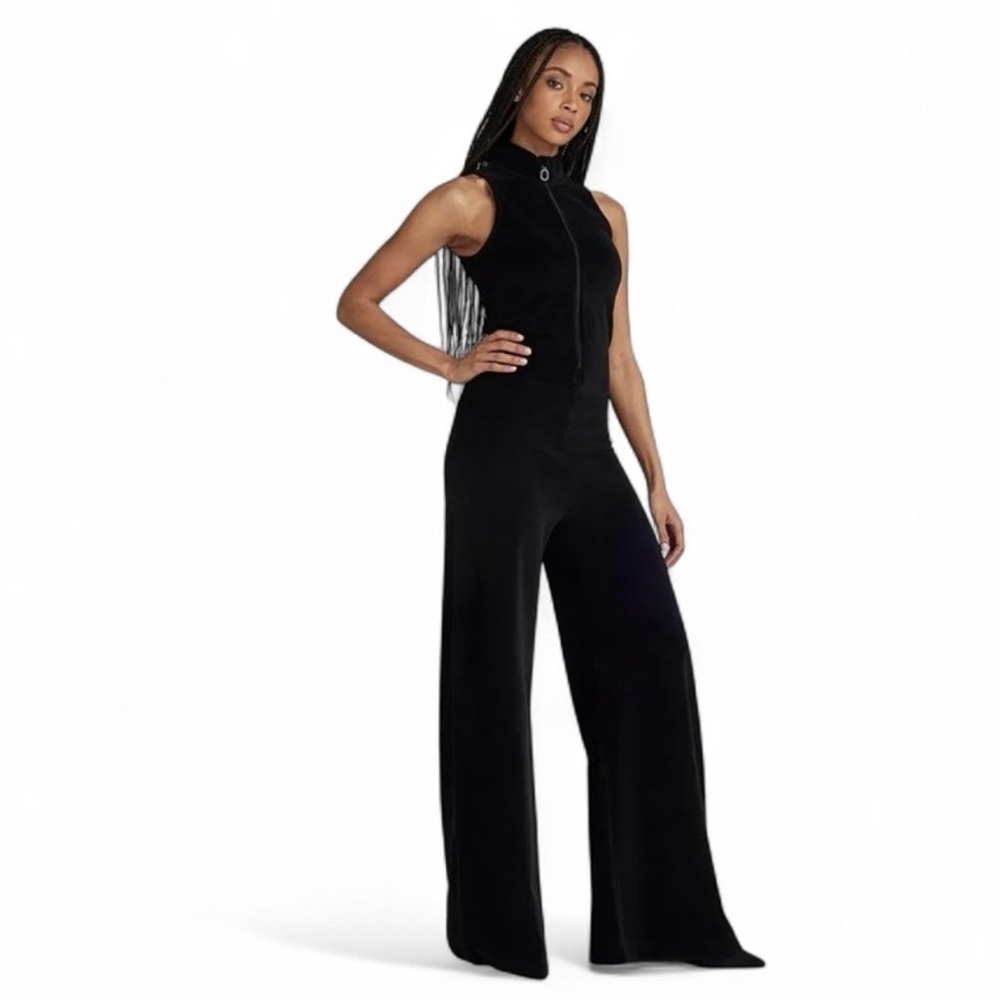 G-Star RAW Jussy Velvet Wide Leg Jumpsuit Black Size L NWT $190